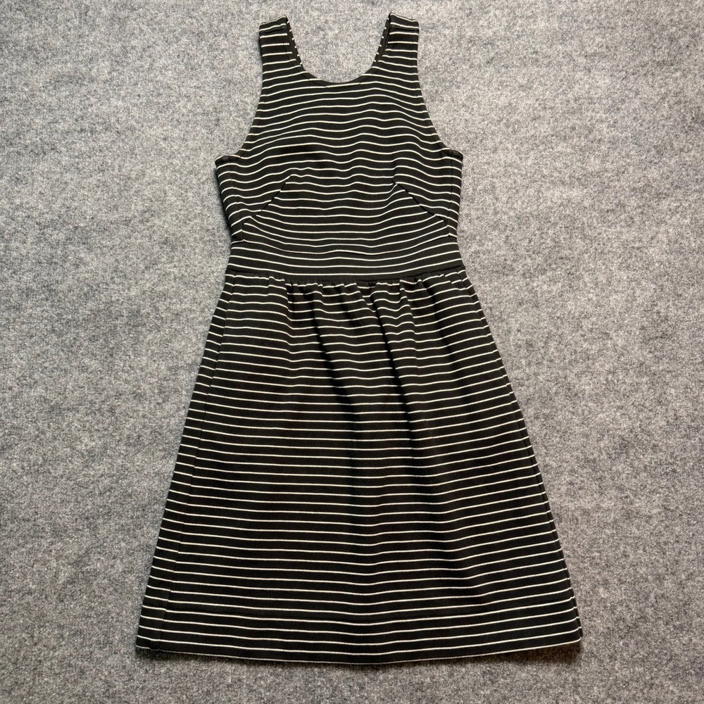 MADEWELL Black White Striped Sleeveless Fit Flare Mini Dress Size XXS